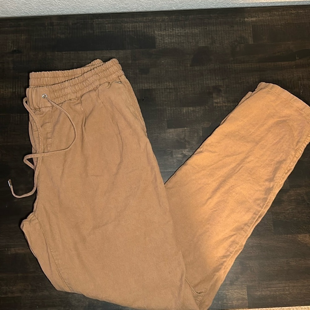 Massimo Dutti Tan Linen Blend Pull On Pleated Front Pant Size 6